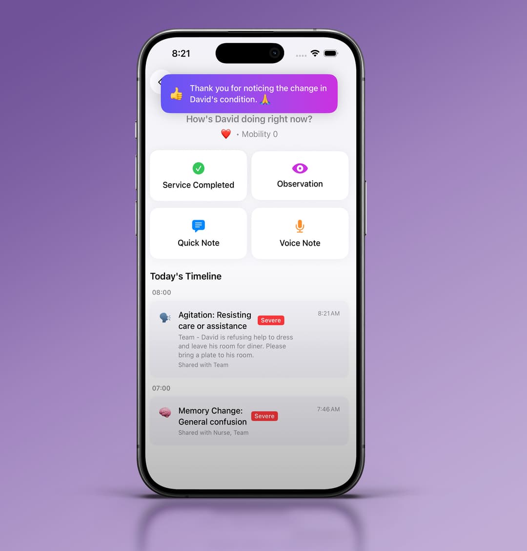 Gesture Care daily care interface